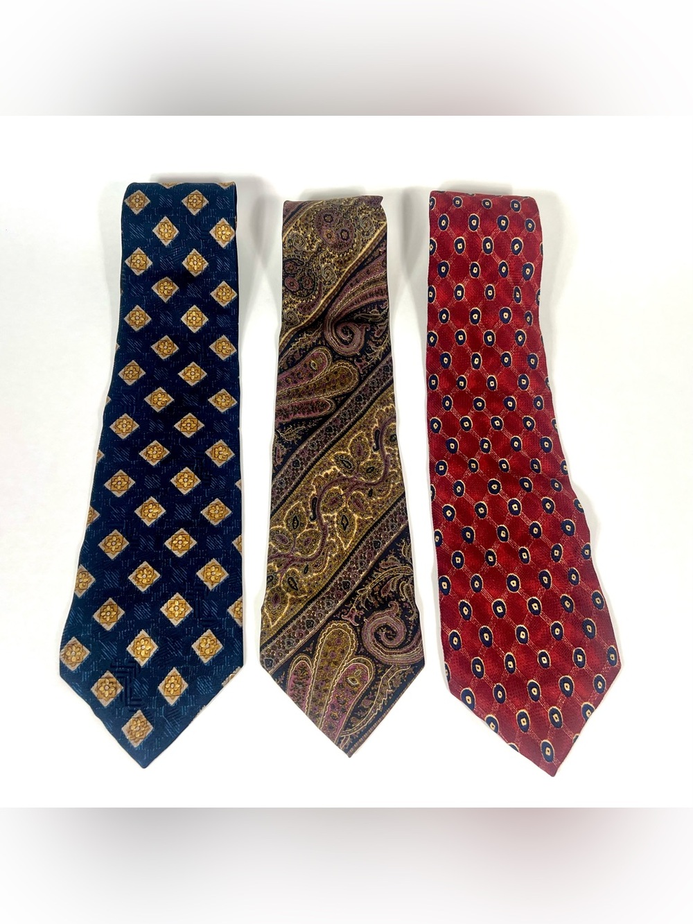 Vintage 90s Guess Three-Piece Tie Set in Blue, Gold, Multicolor, and Red Lot 3